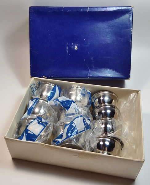Set of 10 Stainless steel egg cup holders - 6 large and 4 small