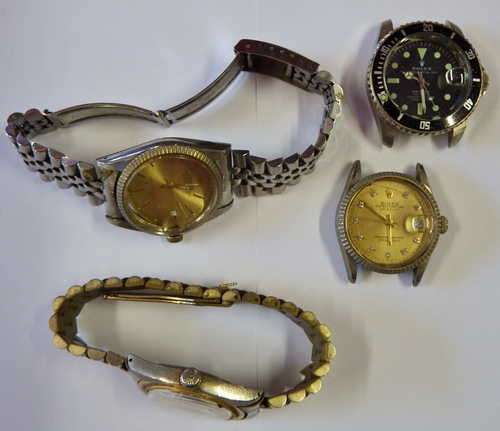 Lot of 4 watches marked Rolex, but probably copies - 2 with back plates missing