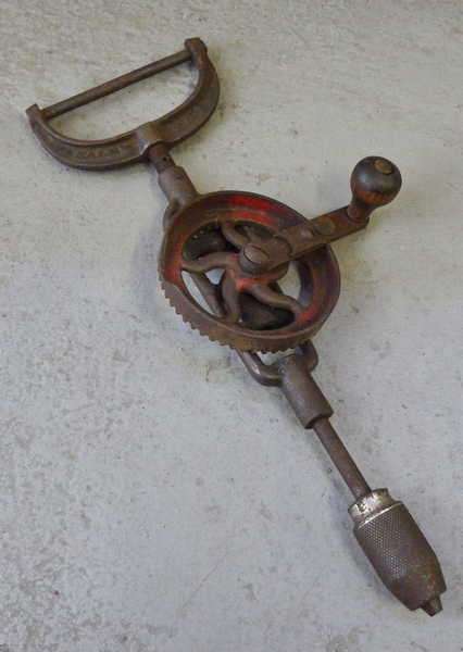 Antique wood drill with gear missing
