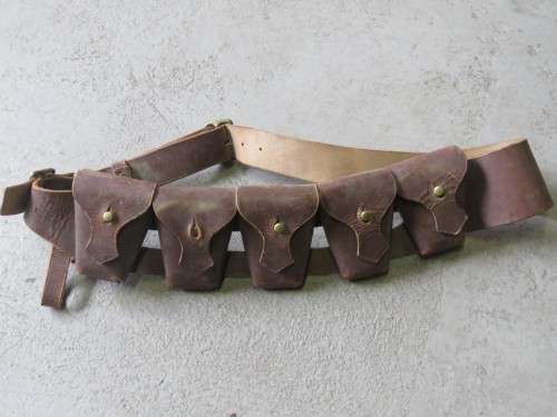 WW2 Leather 5 pocket ammo bandolier - 116cm