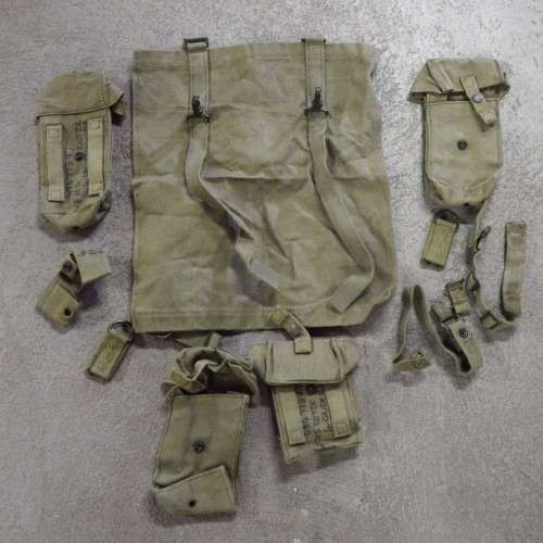 Lot of SADF webbing ammo pouches, ground sheet cover and spares
