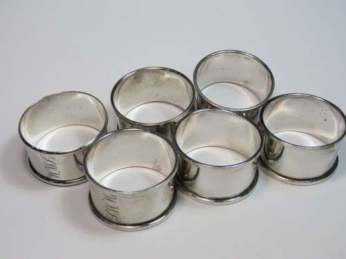 Set of 6 Birmingham Sterling silver napkin rings - Circa 1926 - 66.8grams