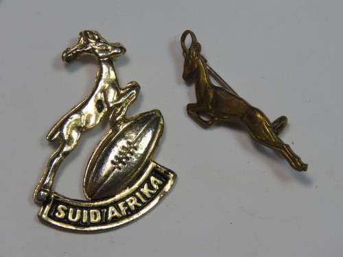 Lot of 2 SA Rugby Springboks pin badges - One is missing a pin