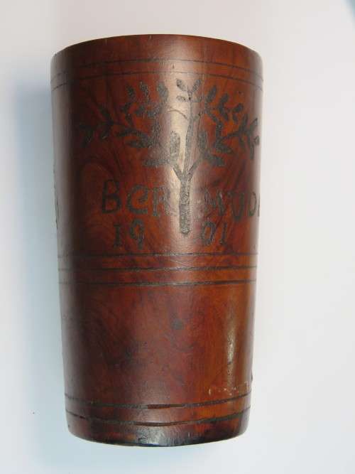 Boer War POW trench art wooden cup - Bermuda 1901
