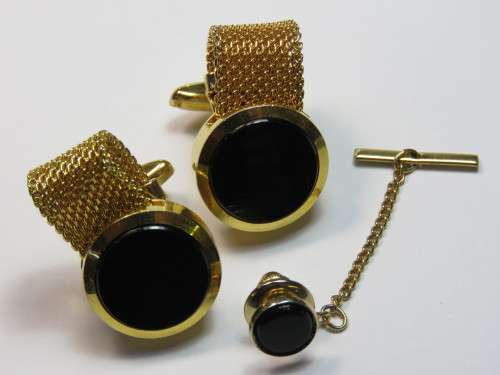 Vintage set of gold plated cufflinks and tie pin