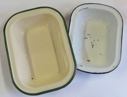 Lot of 2 enamel tin dishes