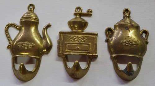 Set of 3 Kitchen themed brass hooks