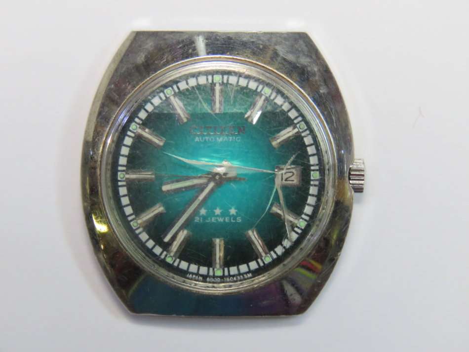 Vintage Citizen Automatic green dial watch - Not working - Glass cracked