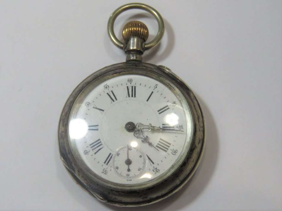 Antique silver pocket watch with horse motif - Working