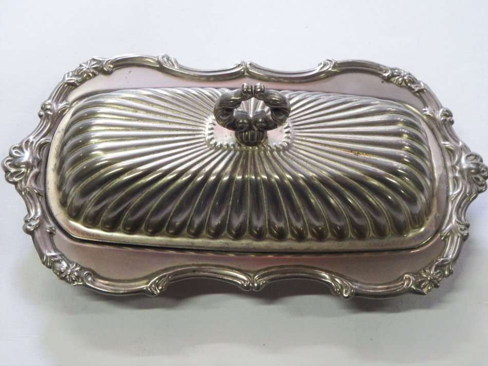 Vintage silverplated butter dish with glass bowl