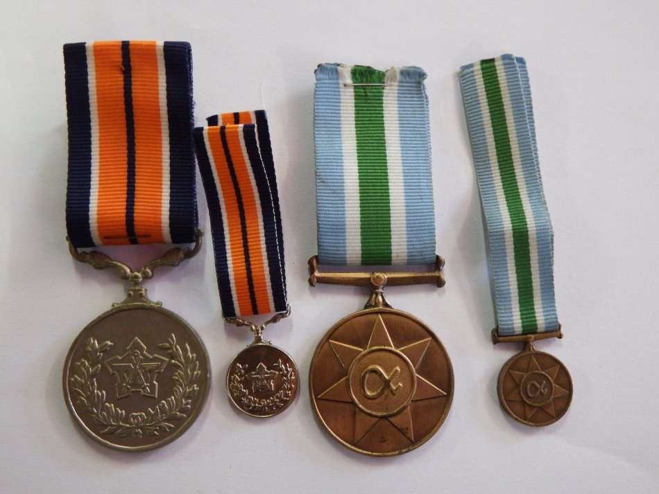 Pair of SA Army General Service and Unitas medals with miniatures