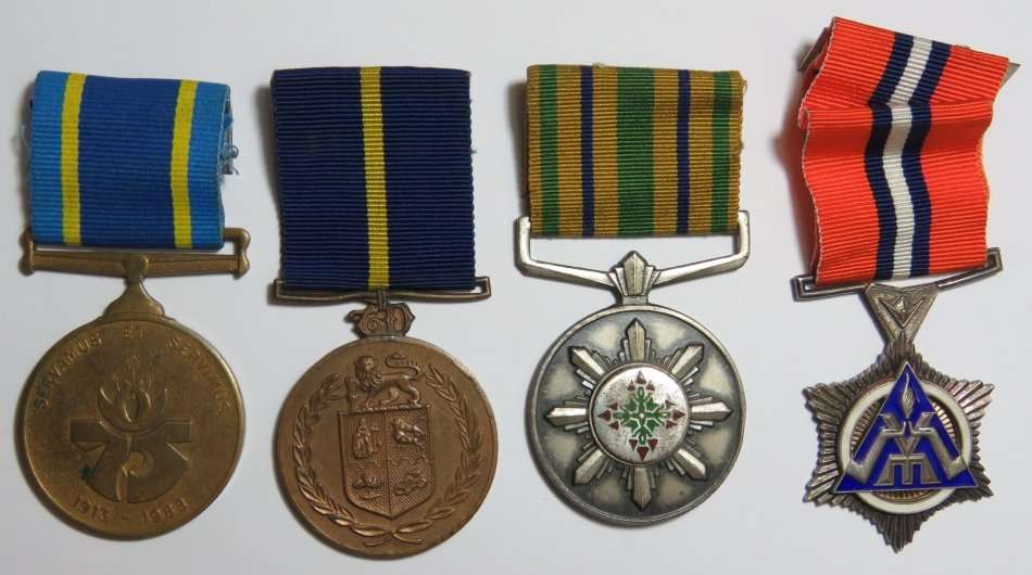 Set of 4 SA Police medals issued to sergeant J.M Steyn