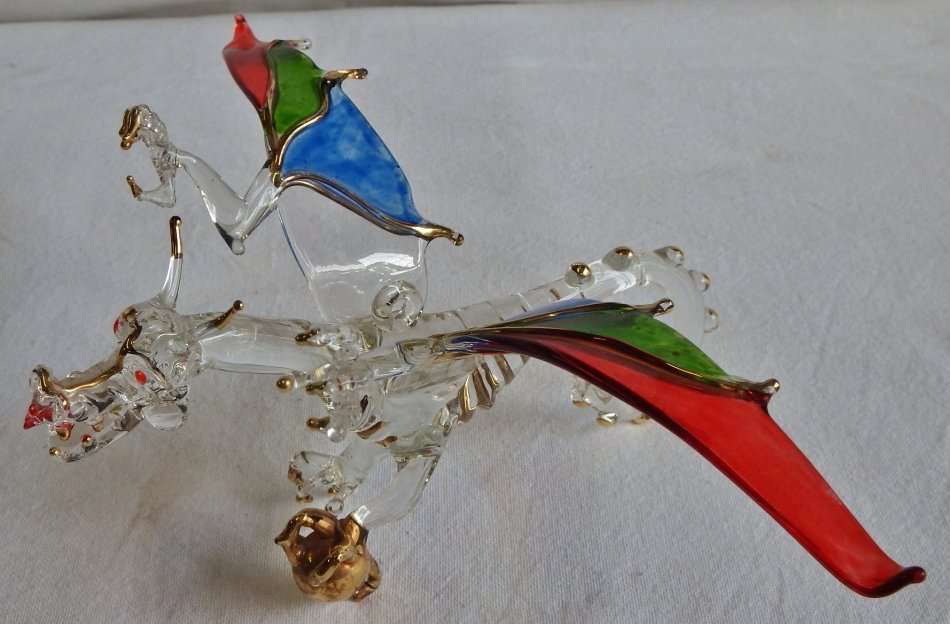Handmade glass dragon with gold claw and ball