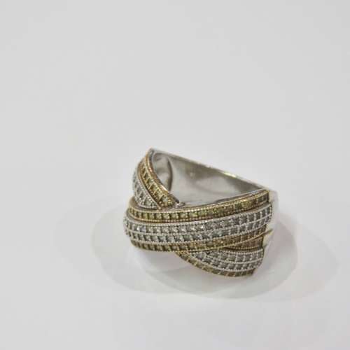 Sterling silver crossover band ring with Cubic Zirconia - Weighs 6,8 grams - Size M