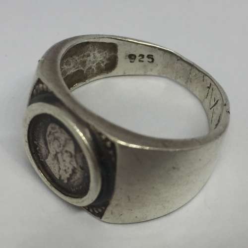 Used sterling silver mens coin ring - weighs 4.4g  - size O 1/2