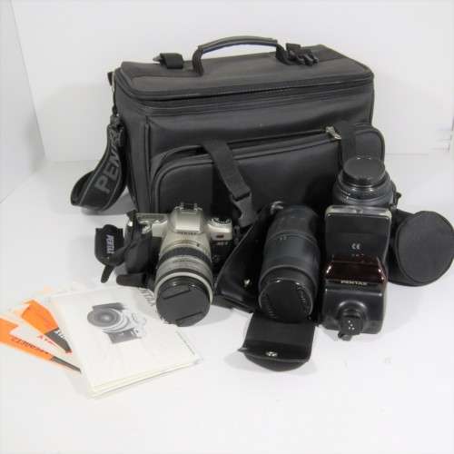 Pentax MZ-7 35mm camera with pentax 28-80 lens, Pentax 100 SMC Pentax 100-300mm lens