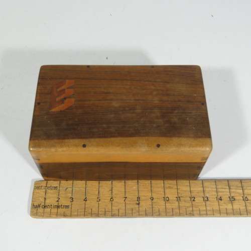 Vintage wooden trinket box with letter "E" inlay