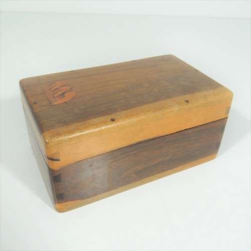 Vintage wooden trinket box with letter "E" inlay