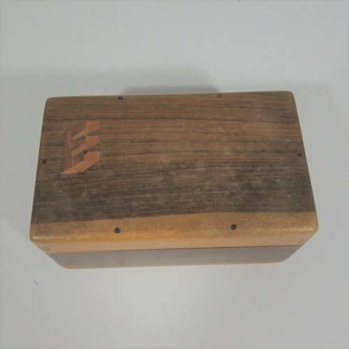 Vintage wooden trinket box with letter "E" inlay