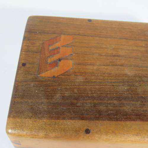 Vintage wooden trinket box with letter "E" inlay