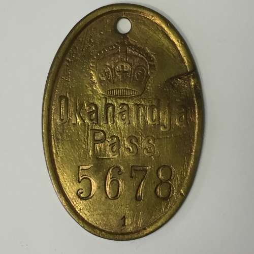 GSWA Okahandja Native pass with number 1 stamp below number - # 5678