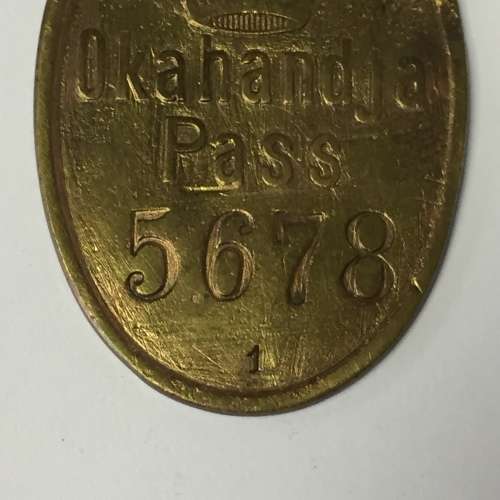 GSWA Okahandja Native pass with number 1 stamp below number - # 5678