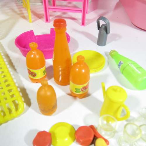 Vintage doll's furniture - Gas braai, Side table, Outdoor table, 2 loungers, cat's bed, bath, shower