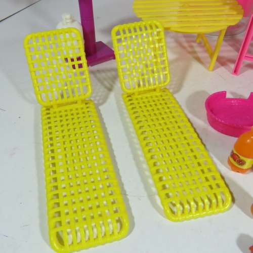 Vintage doll's furniture - Gas braai, Side table, Outdoor table, 2 loungers, cat's bed, bath, shower