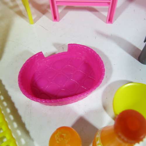 Vintage doll's furniture - Gas braai, Side table, Outdoor table, 2 loungers, cat's bed, bath, shower