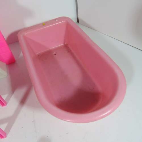 Vintage doll's furniture - Gas braai, Side table, Outdoor table, 2 loungers, cat's bed, bath, shower