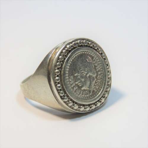 Sterling silver Mexican Pesos coin ring - Weighs 7.7grams - Size: S