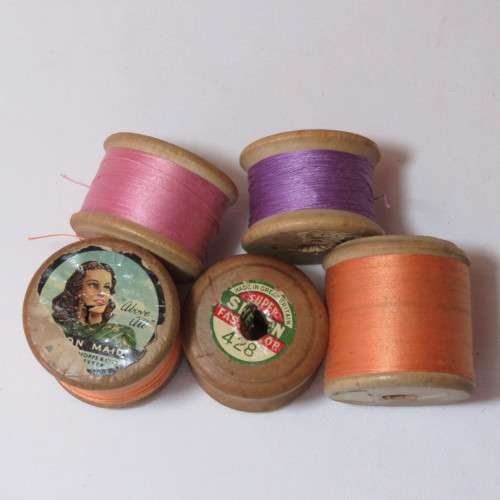 Lot of 5 vintage wooden thread spools
