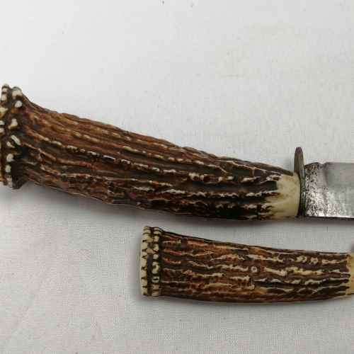 Vintage Faux stag horn ( Plastic ) fixed blade knives in pouch