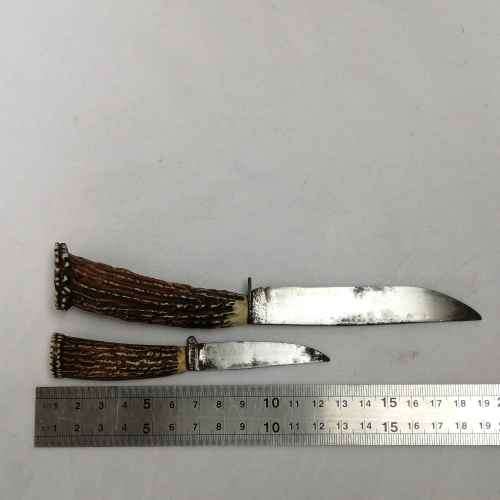 Vintage Faux stag horn ( Plastic ) fixed blade knives in pouch