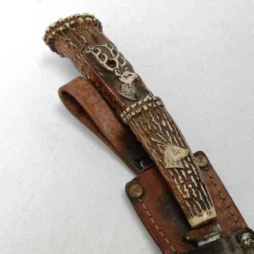 Vintage Faux stag horn ( Plastic ) fixed blade knives in pouch