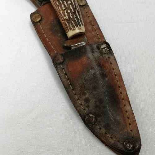 Vintage Faux stag horn ( Plastic ) fixed blade knives in pouch