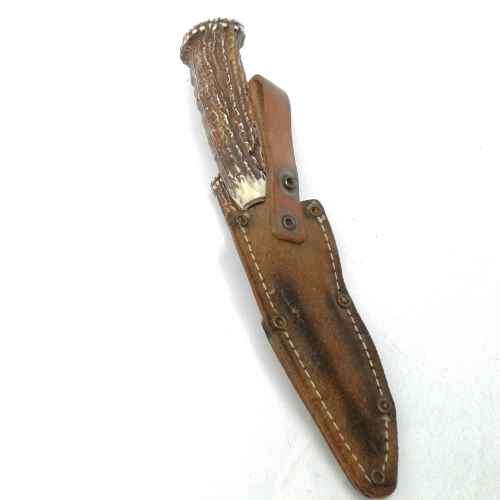 Vintage Faux stag horn ( Plastic ) fixed blade knives in pouch