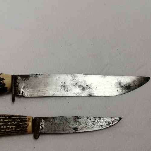 Vintage Faux stag horn ( Plastic ) fixed blade knives in pouch