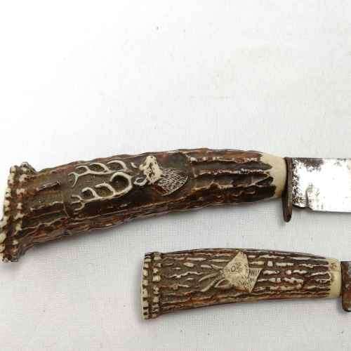 Vintage Faux stag horn ( Plastic ) fixed blade knives in pouch