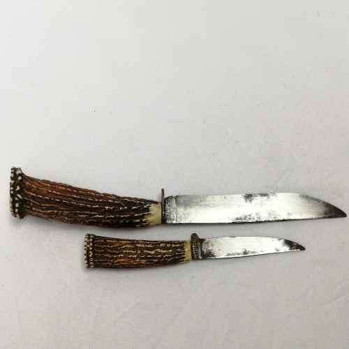 Vintage Faux stag horn ( Plastic ) fixed blade knives in pouch