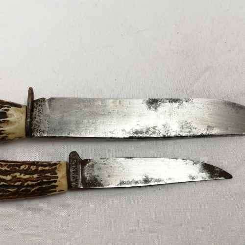 Vintage Faux stag horn ( Plastic ) fixed blade knives in pouch