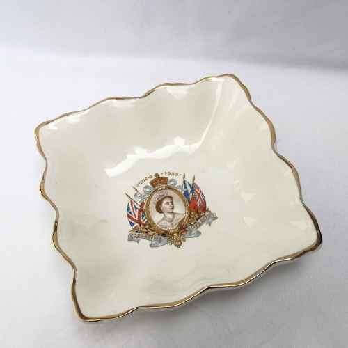 1953 Queen Elizabeth II coronation square dish - W.R.M Burslem England
