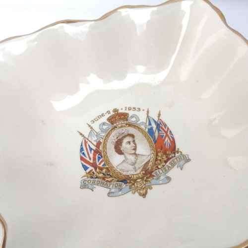 1953 Queen Elizabeth II coronation square dish - W.R.M Burslem England