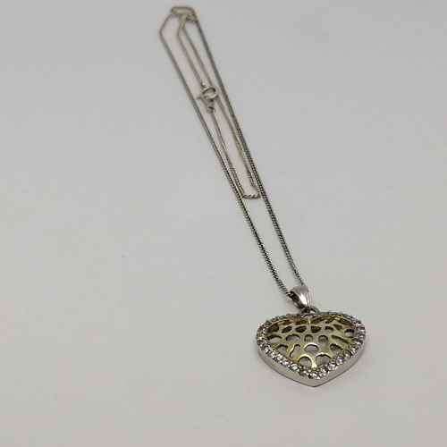 Sterling Silver necklace with silver heart pendant - weighs 3.8grams - length 25cm including pendant