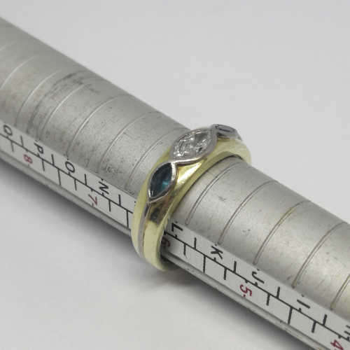 14kt Gold ring with marquise diamond - color F - weighs 5.8grams - size L 1/2