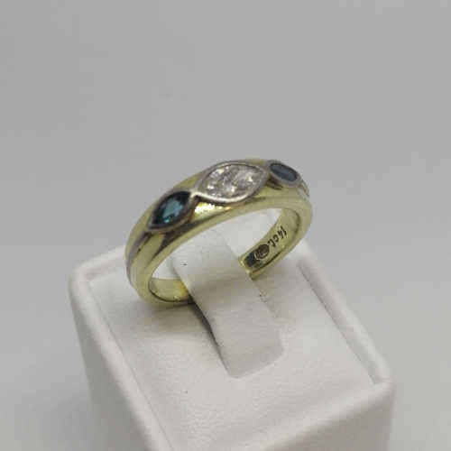 14kt Gold ring with marquise diamond - color F - weighs 5.8grams - size L 1/2