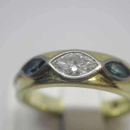 14kt Gold ring with marquise diamond - color F - weighs 5.8grams - size L 1/2