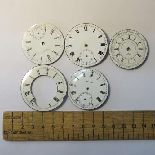 Lot of 5 Enameled pocket watch faces