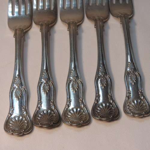 Lot of 5 forks antique with eagle over leopard marks - Unknown - Silverplate
