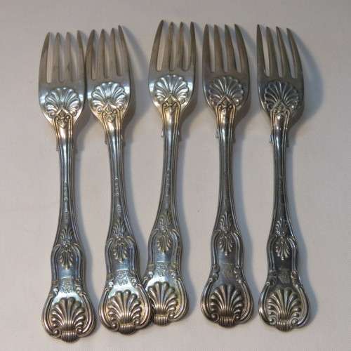 Lot of 5 forks antique with eagle over leopard marks - Unknown - Silverplate